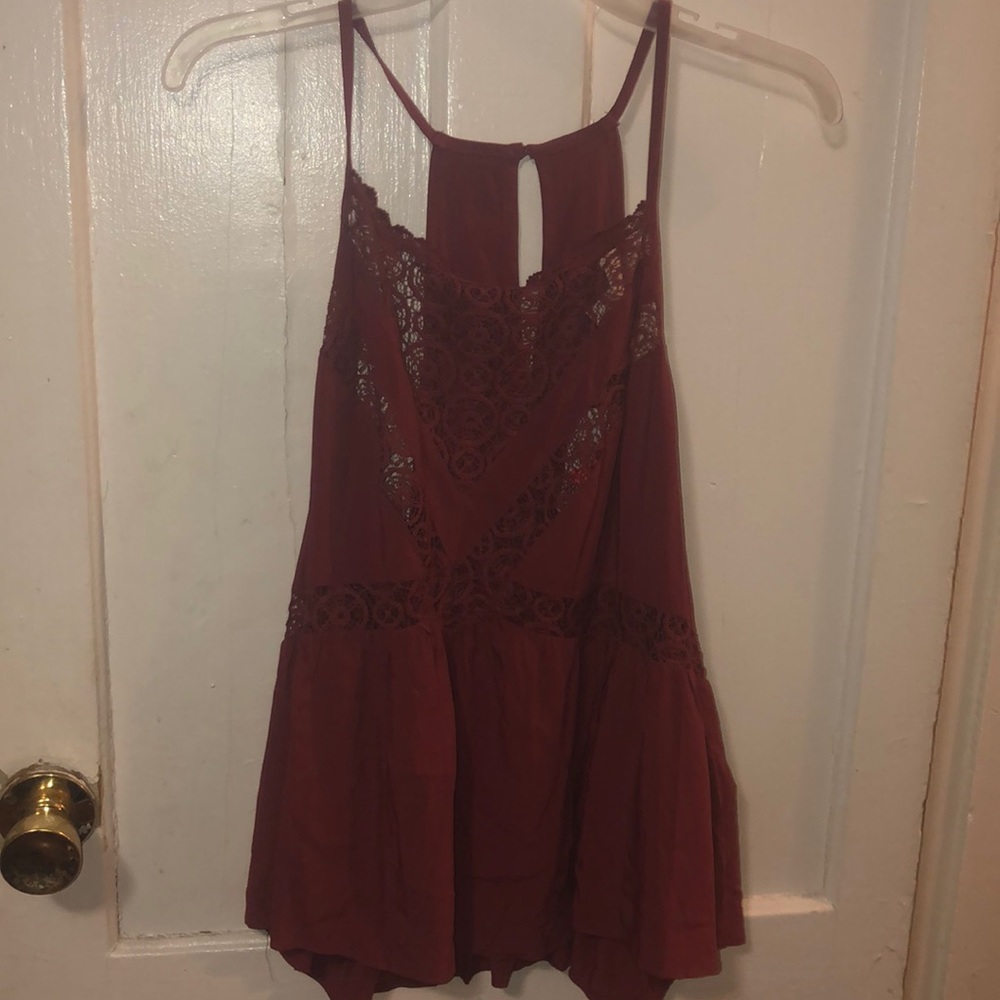 Thin strapped maroon lace top